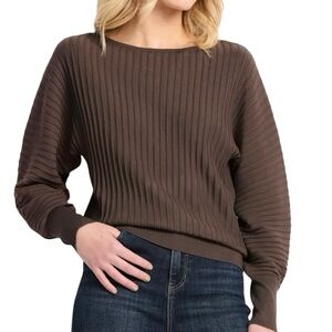 NWT Pinque Chocolate Brown Dolman Sleeve Vertically Ribbed Sweater